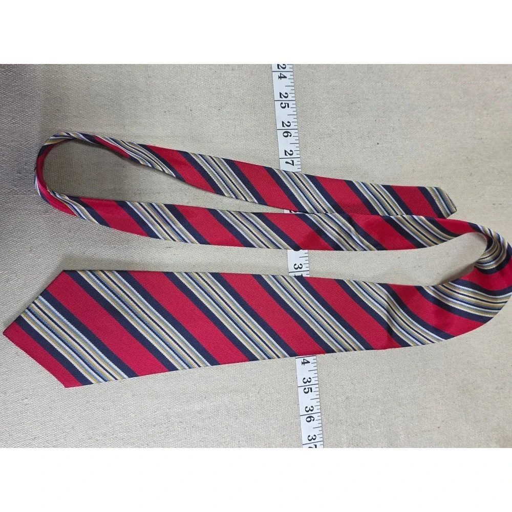 Vintage Red Navy Blue Gold Diagonal Stripe Acetate Necktie Mens Tie
